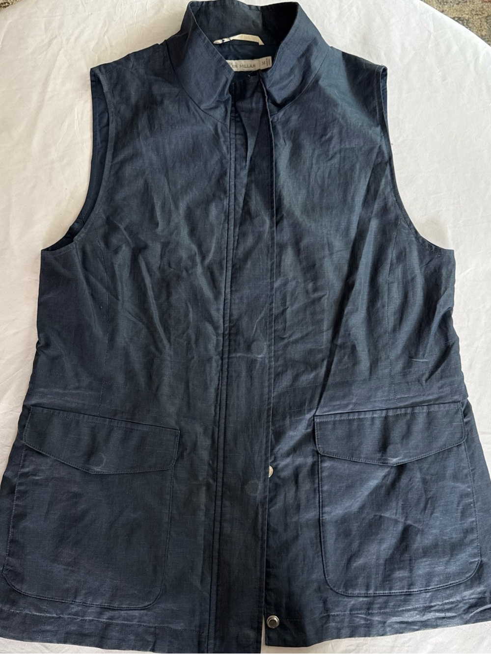 Peter Millar Navy Blue Women’s Linen Blend Sleeveless Golf Jacket Vest EUC Med